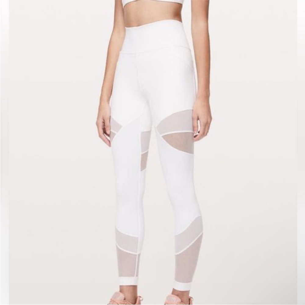 ‼️Lululemon High Wasted Leggings White Rare Style with mesh Size 6